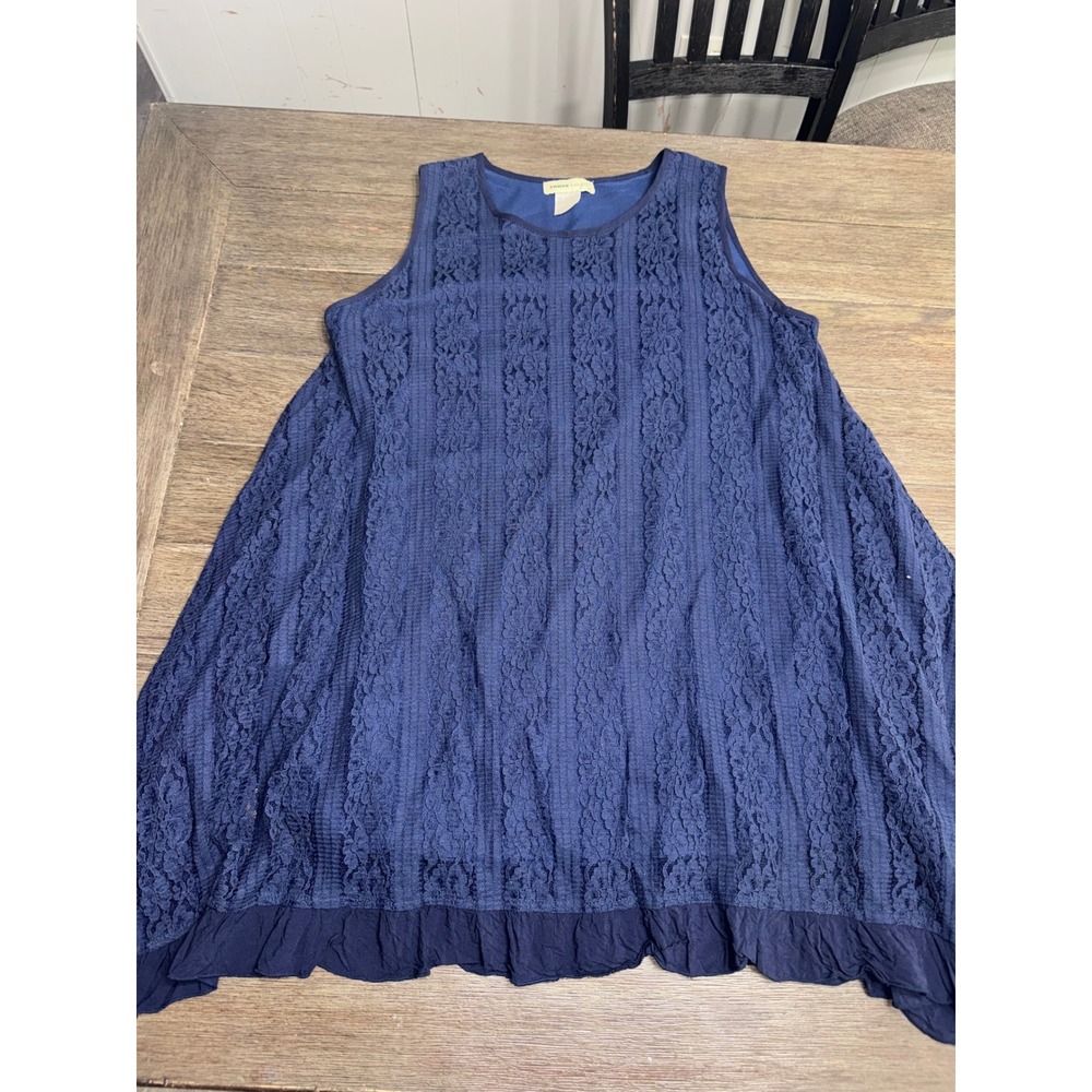 Urban Mango Navy Blue Lace Ruffle Hem Sleeveless Tunic Top dress XL Boho Flowy
